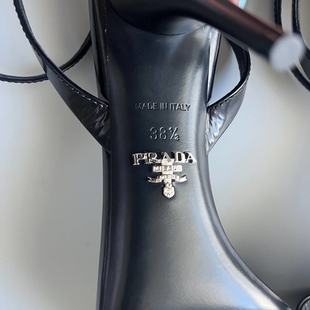 Prada Brushed Leather Logo Heel Sandal - Picture 7 of 7
